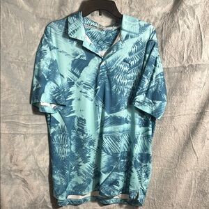 Puma Men's Blue‎ Patterned Shirt matte palm leaves golf polo size large